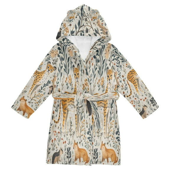 FORMRS Niños Bathrobe Unisex Hooded Robe Soft Plush Pajamas Sleepwear, Size 2-3T, Animals in A Forest Pattern