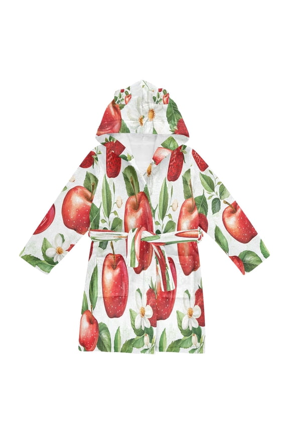 Kids Bathrobe Unisex Hooded Robe Toddler Pajamas Sleepwear, Size 2-3T, Apple Pattern