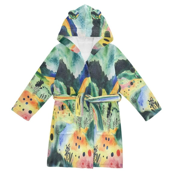 FORMRS Niños Bathrobe Unisex Hooded Robe Soft Plush Pajamas Sleepwear, Size 2-3T, Art Field
