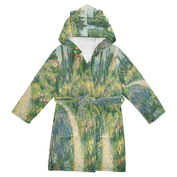 FORMRS Niños Bathrobe Unisex Hooded Robe Soft Plush Pajamas Sleepwear, Size 2-3T, Art Garden Scene