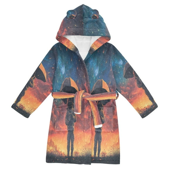 FORMRS Niños Bathrobe Unisex Hooded Robe Soft Plush Pajamas Sleepwear, Size 2-3T, Astronaut at Dawn