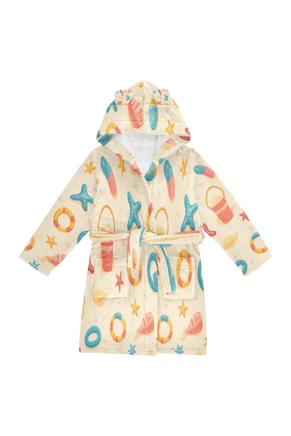 Kids Bathrobe Unisex Hooded Robe Toddler Pajamas Sleepwear, Size 2-3T, Beach Pattern