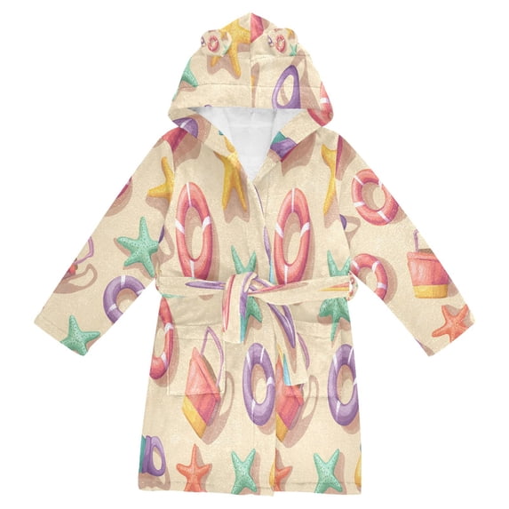 FORMRS Niños Bathrobe Unisex Hooded Robe Soft Plush Pajamas Sleepwear, Size 2-3T, Beach Toys Pattern