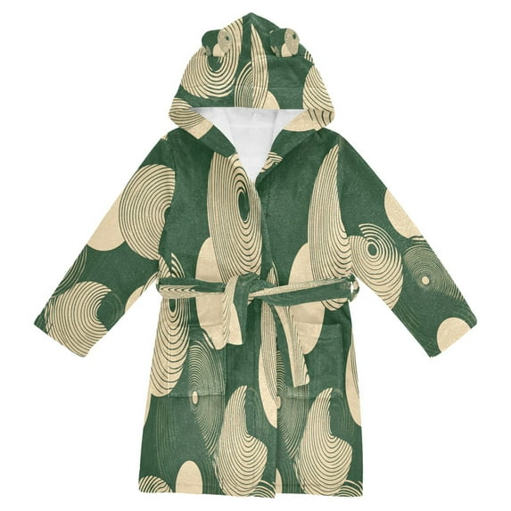 FORMRS Niños Bathrobe Unisex Hooded Robe Soft Plush Pajamas Sleepwear, Size 2-3T, Beige Abstract