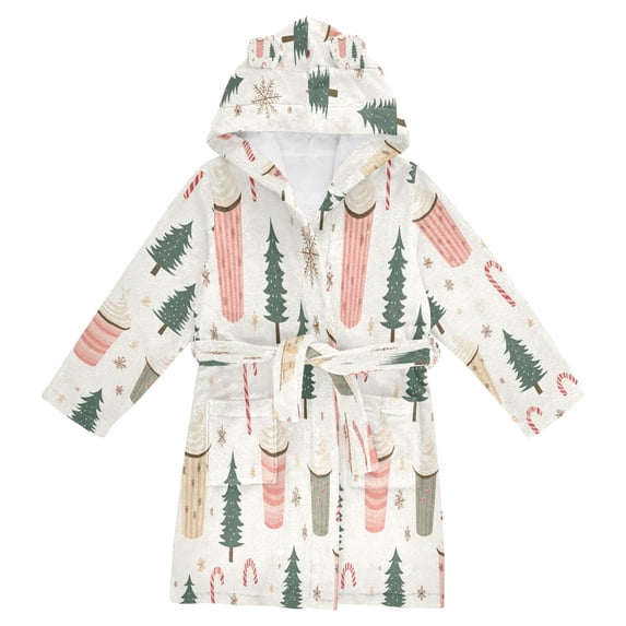 FORMRS Niños Bathrobe Unisex Hooded Robe Soft Plush Pajamas Sleepwear, Size 2-3T, Beige Christmas Cups