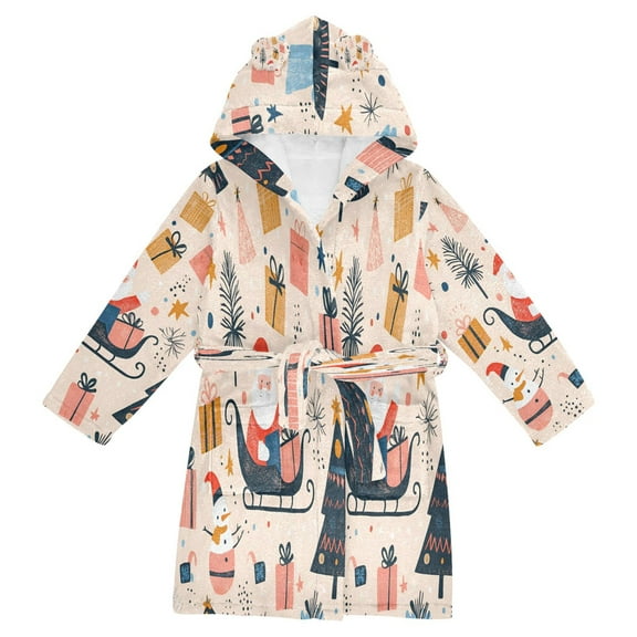 FORMRS Niños Bathrobe Unisex Hooded Robe Soft Plush Pajamas Sleepwear, Size 2-3T, Beige Christmas Santa