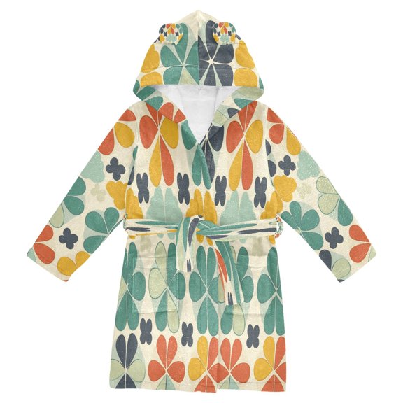 FORMRS Niños Bathrobe Unisex Hooded Robe Soft Plush Pajamas Sleepwear, Size 2-3T, Beige Clover Pattern