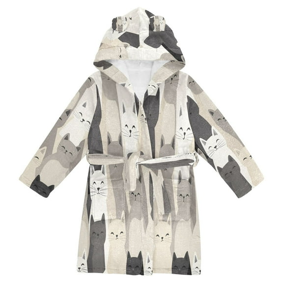 FORMRS Niños Bathrobe Unisex Hooded Robe Soft Plush Pajamas Sleepwear, Size 2-3T, Beige Cute Cats