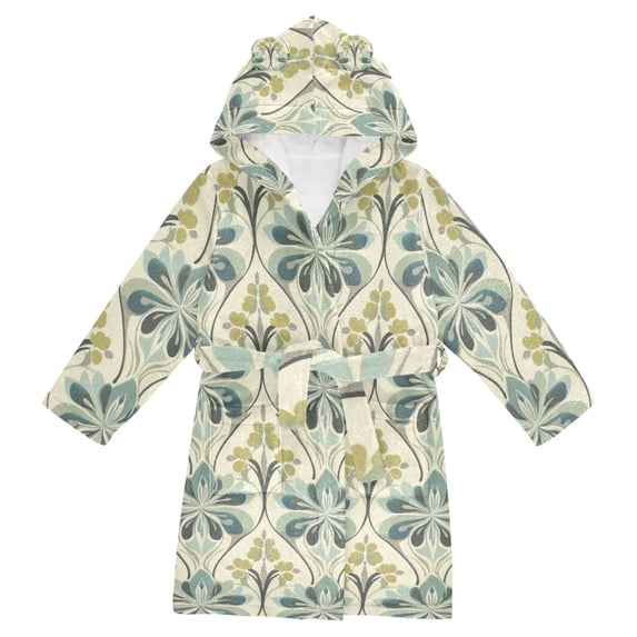 FORMRS Niños Bathrobe Unisex Hooded Robe Soft Plush Pajamas Sleepwear, Size 2-3T, Beige Floral Pattern
