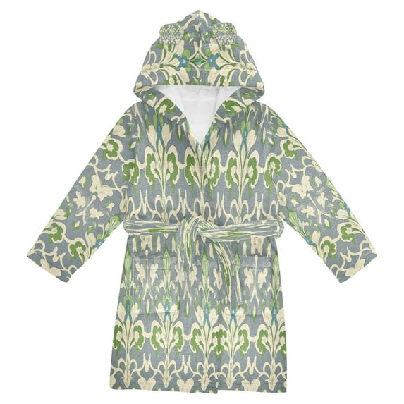 FORMRS Niños Bathrobe Unisex Hooded Robe Soft Plush Pajamas Sleepwear, Size 2-3T, Beige Floral
