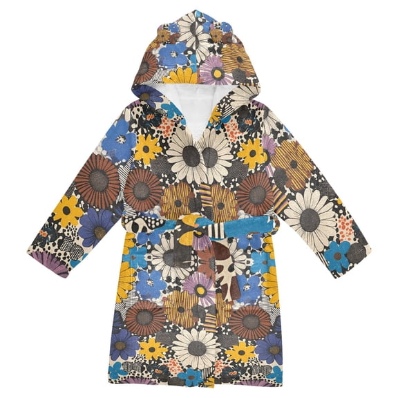 FORMRS Kids Bathrobe Unisex Hooded Robe Toddler Pajamas Sleepwear, Size 2-3T, Beige Flowers