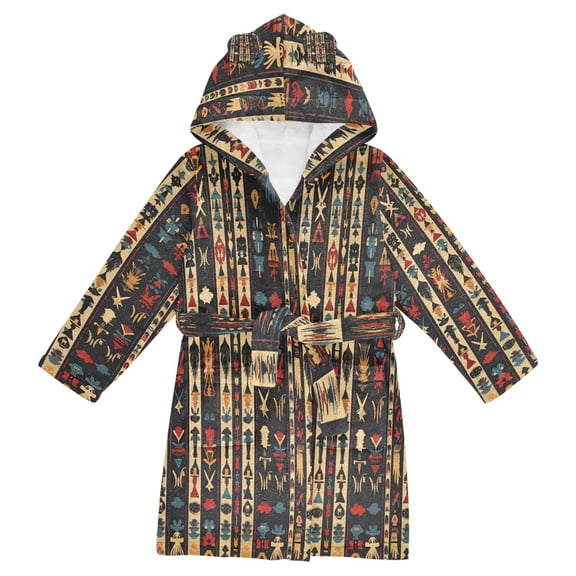 FORMRS Niños Bathrobe Unisex Hooded Robe Soft Plush Pajamas Sleepwear, Size 2-3T, Beige Geometric