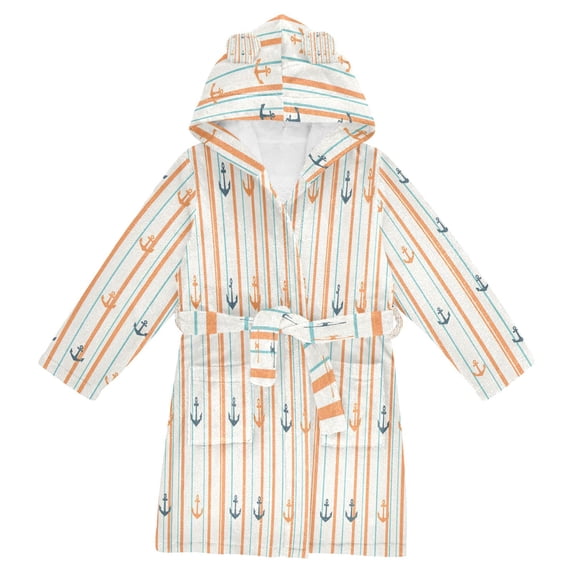 FORMRS Kids Bathrobe Unisex Hooded Robe Toddler Pajamas Sleepwear, Size 2-3T, Beige Nautical Pattern