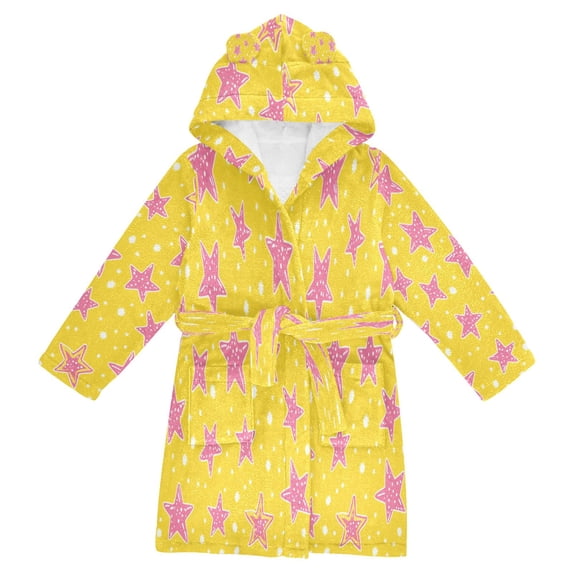 FORMRS Niños Bathrobe Unisex Hooded Robe Soft Plush Pajamas Sleepwear, Size 2-3T, Big Pink Stars Pattern