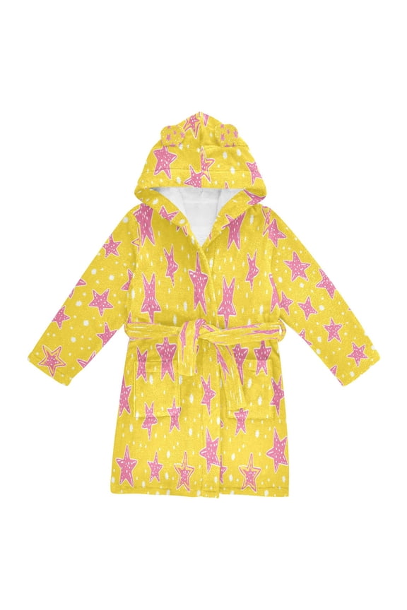 Niños Bathrobe Unisex Hooded Robe Soft Plush Pajamas Sleepwear, Size 2-3T, Big Pink Stars Pattern