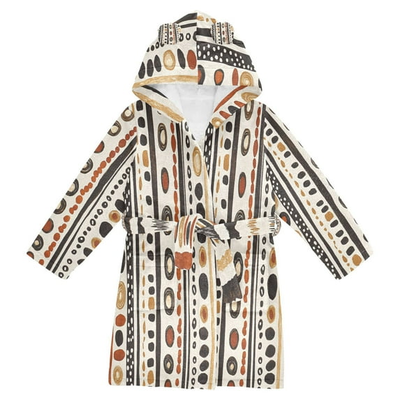 FORMRS Niños Bathrobe Unisex Hooded Robe Soft Plush Pajamas Sleepwear, Size 2-3T, Black Abstract Dots
