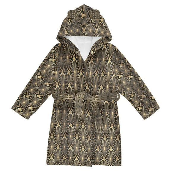 FORMRS Niños Bathrobe Unisex Hooded Robe Soft Plush Pajamas Sleepwear, Size 2-3T, Black Floral Pattern