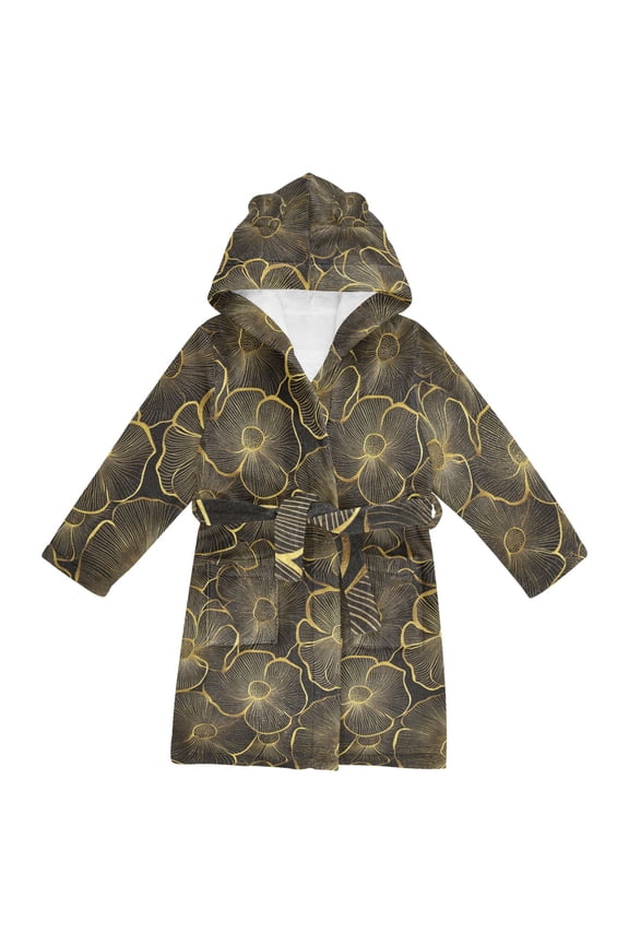 Kids Bathrobe Unisex Hooded Robe Toddler Pajamas Sleepwear, Size 2-3T, Black Flower Pattern