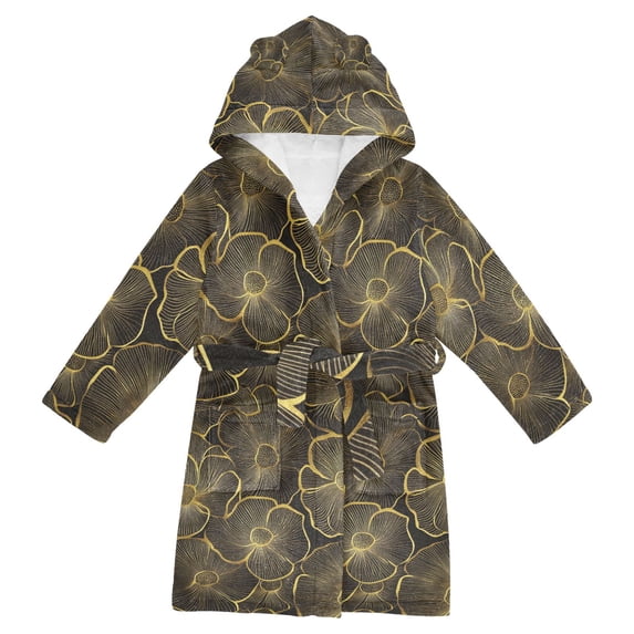 FORMRS Kids Bathrobe Unisex Hooded Robe Toddler Pajamas Sleepwear, Size 2-3T, Black Flower Pattern