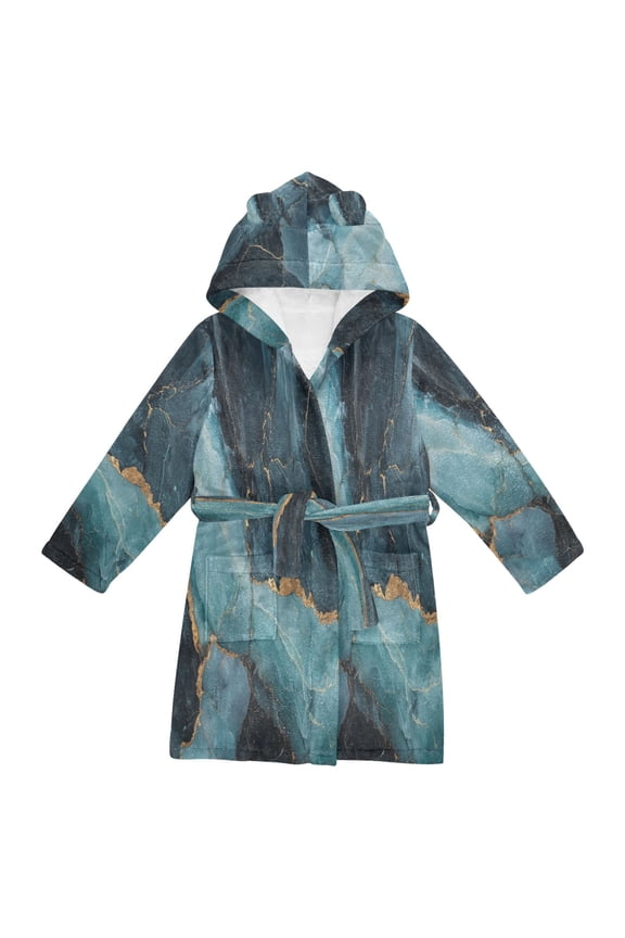 Niños Bathrobe Unisex Hooded Robe Soft Plush Pajamas Sleepwear, Size 2-3T, Black Marble