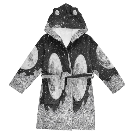FORMRS Niños Bathrobe Unisex Hooded Robe Soft Plush Pajamas Sleepwear, Size 2-3T, Black Moon