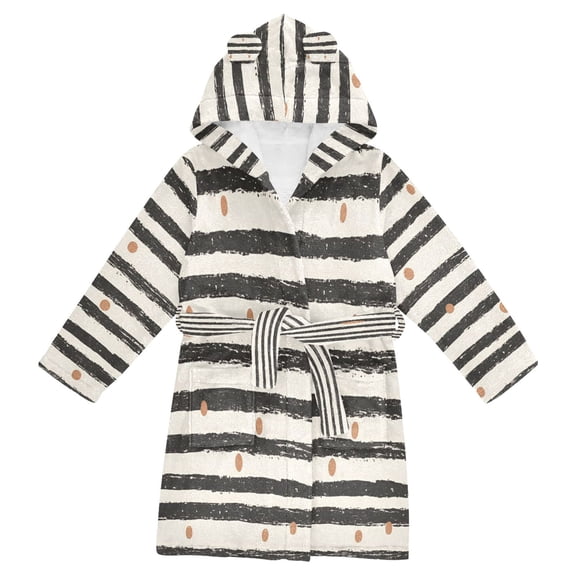 FORMRS Niños Bathrobe Unisex Hooded Robe Soft Plush Pajamas Sleepwear, Size 2-3T, Black Stripes