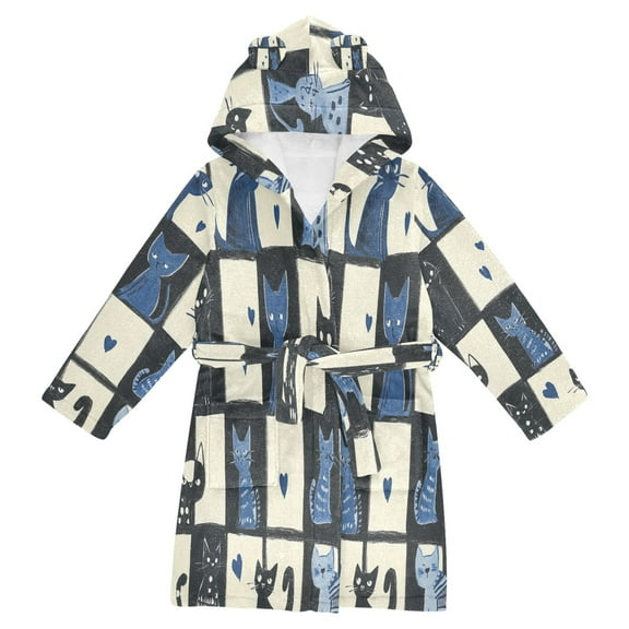 FORMRS Niños Bathrobe Unisex Hooded Robe Soft Plush Pajamas Sleepwear, Size 2-3T, Black and Blue Cat