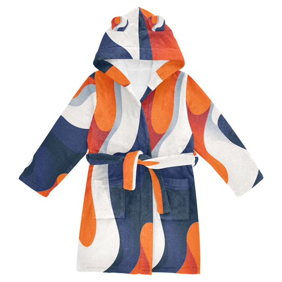 FORMRS Niños Bathrobe Unisex Hooded Robe Soft Plush Pajamas Sleepwear, Size 2-3T, Blue Abstract Wavy