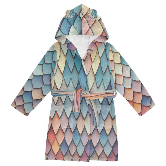 FORMRS Niños Bathrobe Unisex Hooded Robe Soft Plush Pajamas Sleepwear, Size 2-3T, Blue Art Pattern