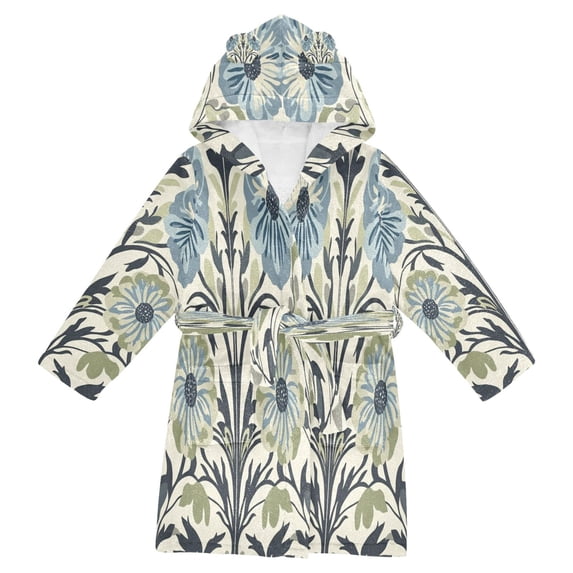 FORMRS Niños Bathrobe Unisex Hooded Robe Soft Plush Pajamas Sleepwear, Size 2-3T, Blue Floral Pattern