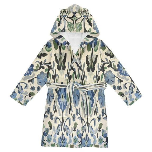 FORMRS Niños Bathrobe Unisex Hooded Robe Soft Plush Pajamas Sleepwear, Size 2-3T, Blue Floral