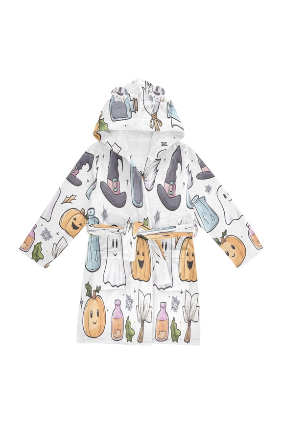NiƱos Bathrobe Unisex Hooded Robe Soft Plush Pajamas Sleepwear, Size 2-3T, Blue Magical Halloween
