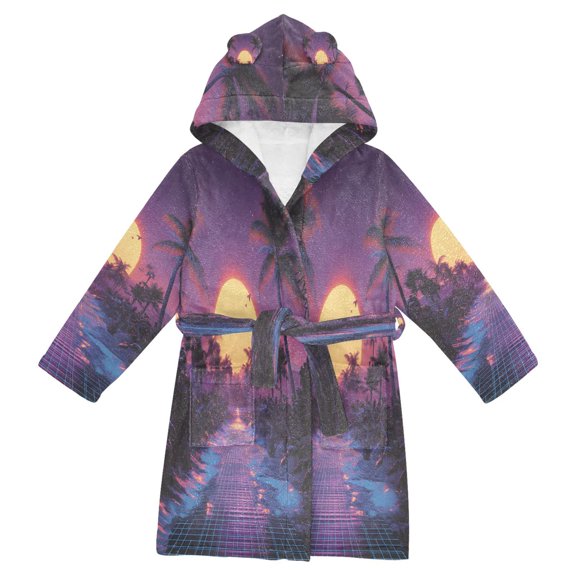 FORMRS Niños Bathrobe Unisex Hooded Robe Soft Plush Pajamas Sleepwear, Size 2-3T, Blue Neon Road