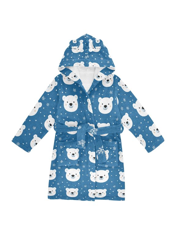 Niños Bathrobe Unisex Hooded Robe Soft Plush Pajamas Sleepwear, Size 2-3T, Blue Polar Bear