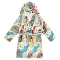thumbnail image 1 of FORMRS Niños Bathrobe Unisex Hooded Robe Soft Plush Pajamas Sleepwear, Size 2-3T, Blue Retro Print, 1 of 7