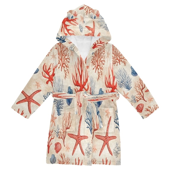 FORMRS Niños Bathrobe Unisex Hooded Robe Soft Plush Pajamas Sleepwear, Size 2-3T, Blue Starfish