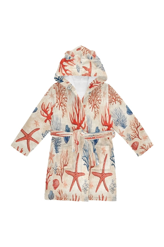 Niños Bathrobe Unisex Hooded Robe Soft Plush Pajamas Sleepwear, Size 2-3T, Blue Starfish