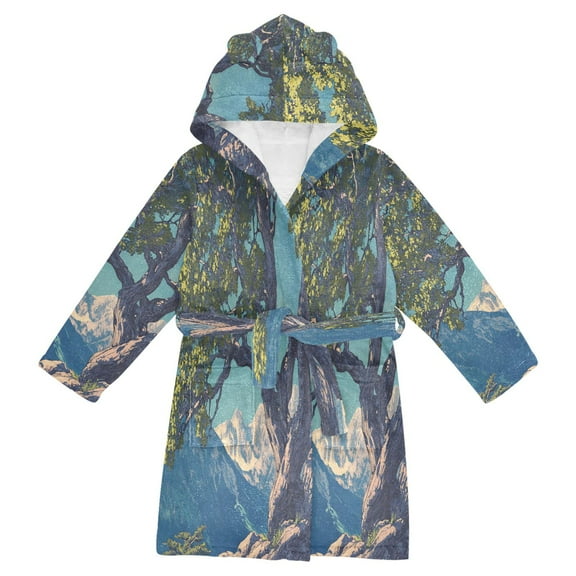 FORMRS Niños Bathrobe Unisex Hooded Robe Soft Plush Pajamas Sleepwear, Size 2-3T, Blue Tree