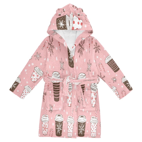 FORMRS Niños Bathrobe Unisex Hooded Robe Soft Plush Pajamas Sleepwear, Size 2-3T, Brown Hand Drawn Cups