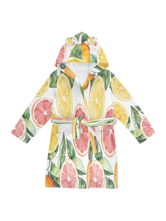Kids Bathrobe Unisex Hooded Robe Toddler Pajamas Sleepwear, Size 2-3T, Candy Grapefruit