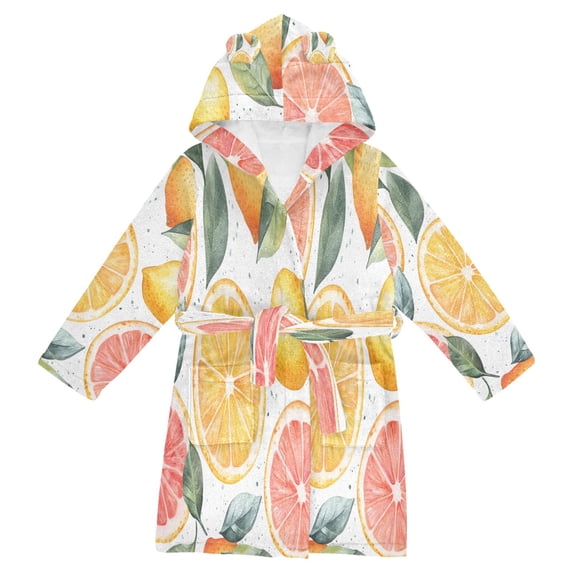 FORMRS Niños Bathrobe Unisex Hooded Robe Soft Plush Pajamas Sleepwear, Size 2-3T, Candy Lemon Slices
