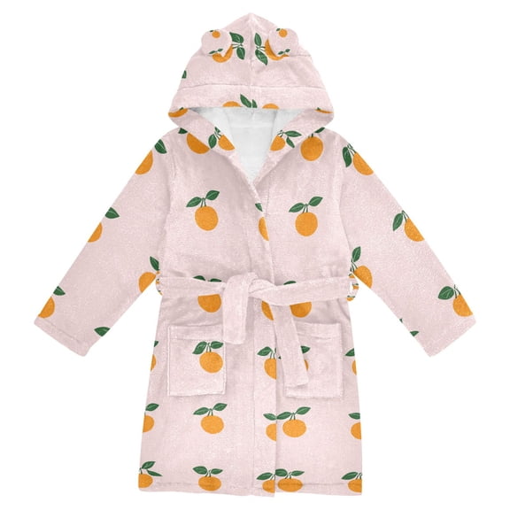 FORMRS Niños Bathrobe Unisex Hooded Robe Soft Plush Pajamas Sleepwear, Size 2-3T, Cartoon Citrus