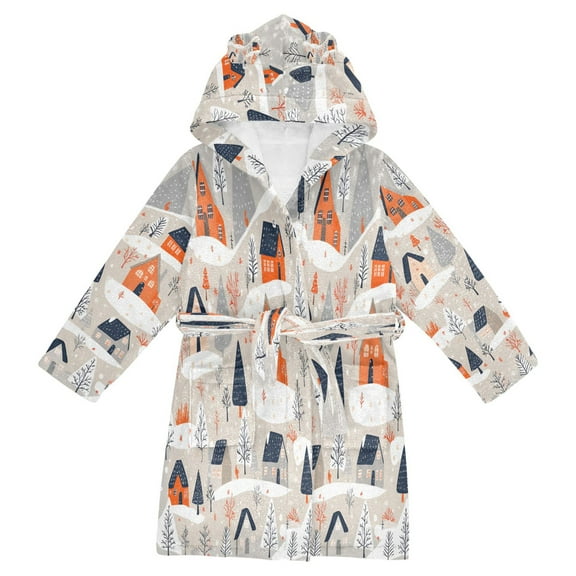 FORMRS Niños Bathrobe Unisex Hooded Robe Soft Plush Pajamas Sleepwear, Size 2-3T, Cartoon Gray Houses