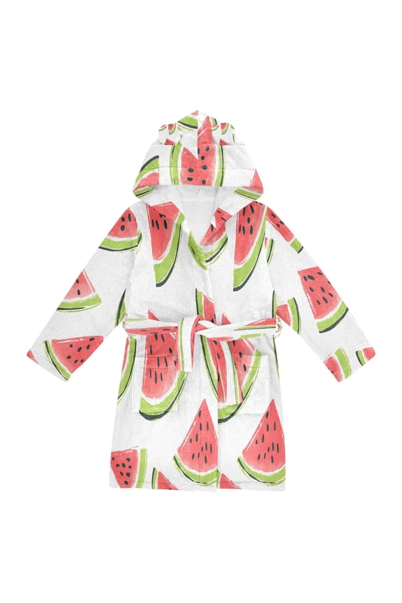 Niños Bathrobe Unisex Hooded Robe Soft Plush Pajamas Sleepwear, Size 2-3T, Cartoon Watermelon
