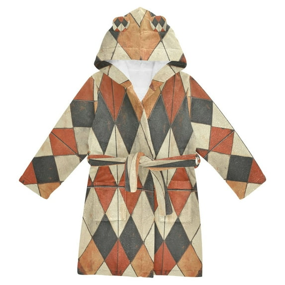 FORMRS Niños Bathrobe Unisex Hooded Robe Soft Plush Pajamas Sleepwear, Size 2-3T, Checkered Pattern