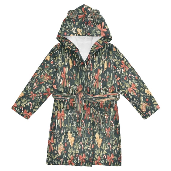 FORMRS Niños Bathrobe Unisex Hooded Robe Soft Plush Pajamas Sleepwear, Size 2-3T, Christmas Bows