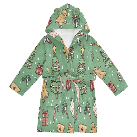 FORMRS Niños Bathrobe Unisex Hooded Robe Soft Plush Pajamas Sleepwear, Size 2-3T, Christmas Cookies