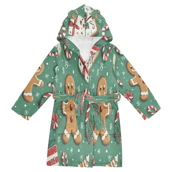 FORMRS Niños Bathrobe Unisex Hooded Robe Soft Plush Pajamas Sleepwear, Size 2-3T, Christmas Gingerbread