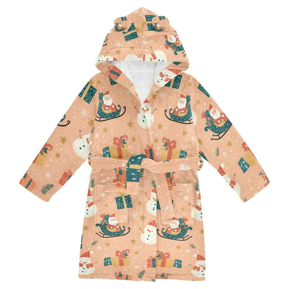 FORMRS Niños Bathrobe Unisex Hooded Robe Soft Plush Pajamas Sleepwear, Size 2-3T, Christmas Santa
