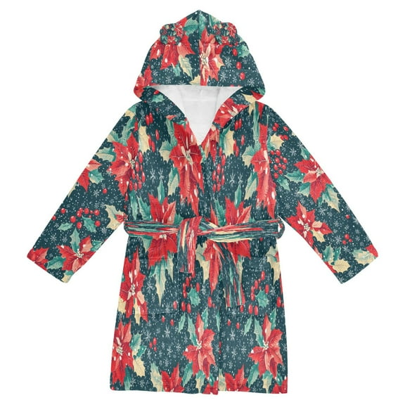 FORMRS Niños Bathrobe Unisex Hooded Robe Soft Plush Pajamas Sleepwear, Size 2-3T, Christmas Themed Leaves